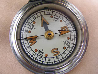 Close up view of compass dial